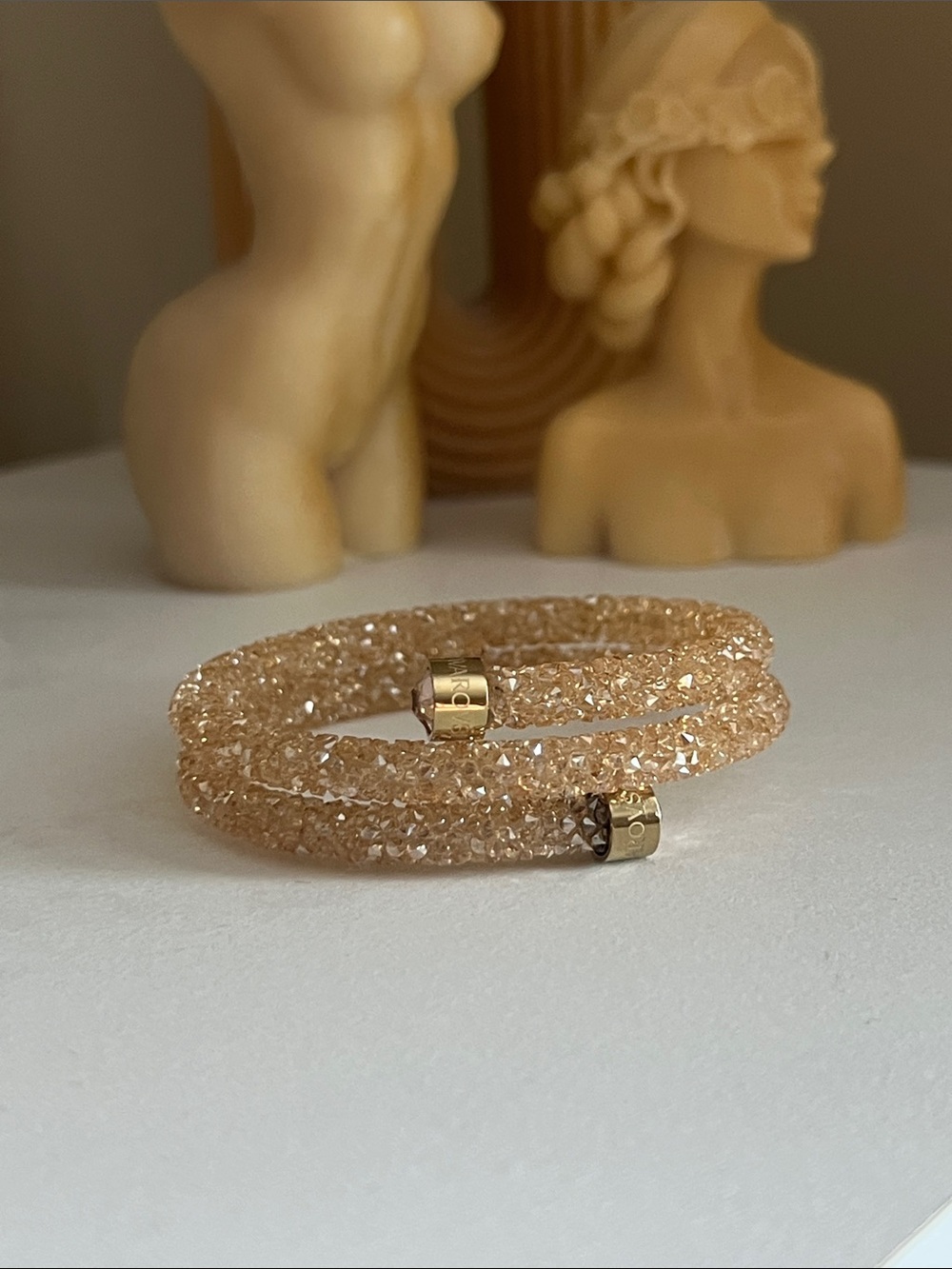 Swarovski Peach Crystal Wrap Bracelet with Gold Accents